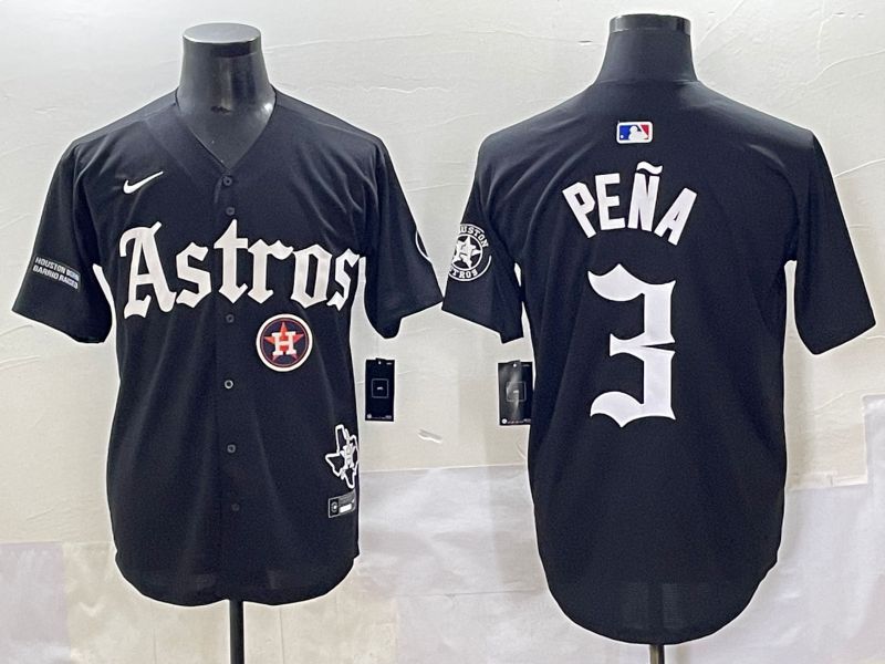 Men 2025 Houston Astros #3 Pena Black Five generations Joint Name Nike MLB Jersey style 24